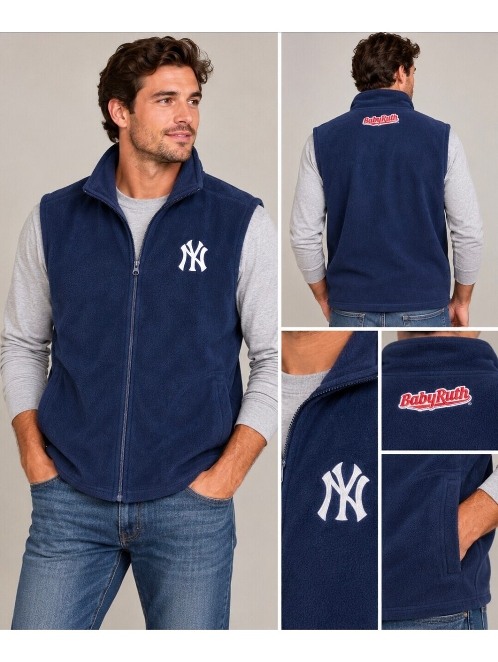 New York Yankees Baby Ruth Fleece Vest Adult XL Navy Full Zip MLB SGA
